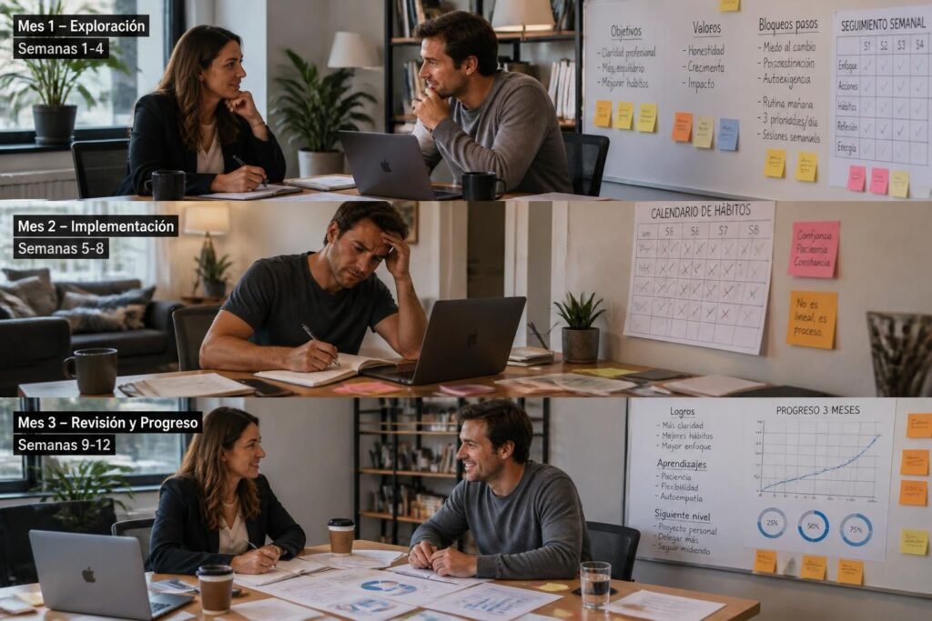 descubre cómo es un proceso de coaching de 3 meses semana a semana, con una visión realista y sin idealizaciones, para aprovechar al máximo cada etapa.